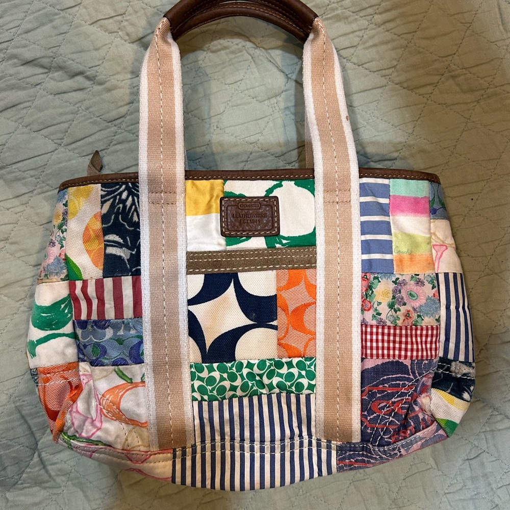 Coach Blue and Pink Shoulder Bag with Patchwork Design 2006